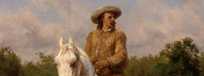 Painting of William F. Cody on a white horse