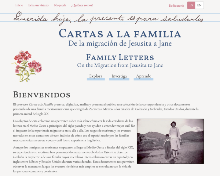 Screenshot of Cartas a la Familia home page.