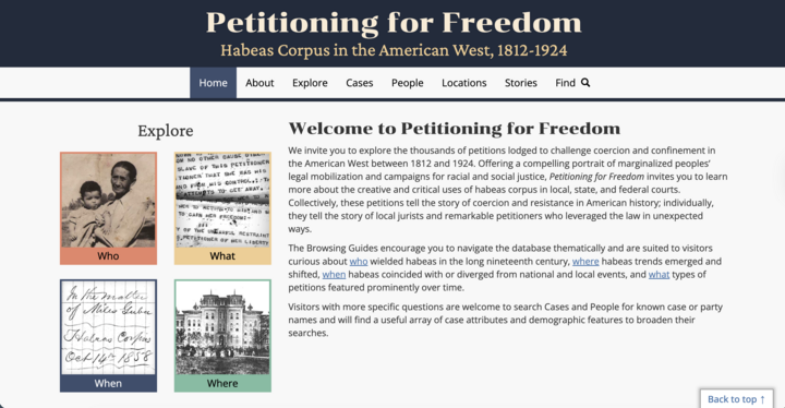 Screenshot of Petitioning for Freedom home page.