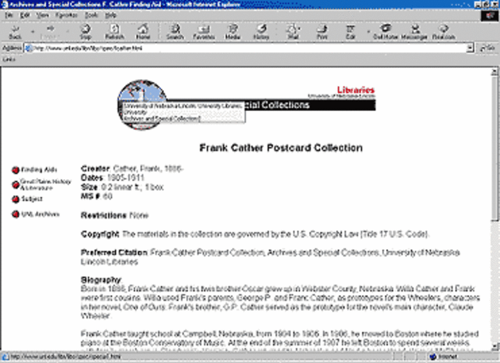 Screen capture of web page with rendered EAD.